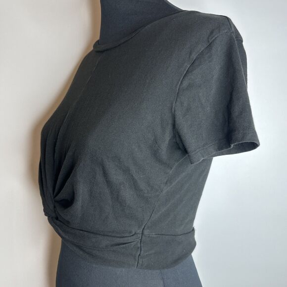 ZARA Black Cropped Tee Size Medium Twisted Front Short Sleeve Top Cotton - Picture 4 of 9